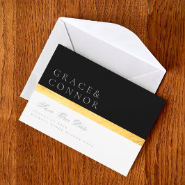 エレガント2モダントーンブラックゴールデンフォト セーブザデート