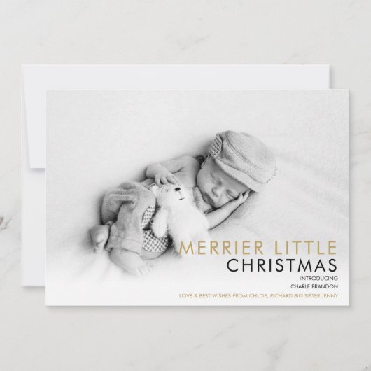 エレガント2モダンフォトクリスマスホリデー誕生 案内状 (正面)