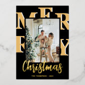 エレガント2モダン枚フォトメリークリスマススクリプト 箔シーズンカード (正面)