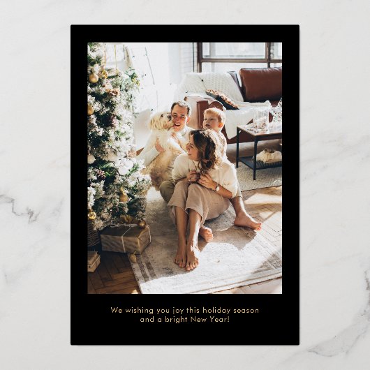 エレガント2モダン枚フォトメリークリスマススクリプト 箔シーズンカード (裏面)