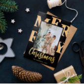 エレガント2モダン枚フォトメリークリスマススクリプト 箔シーズンカード