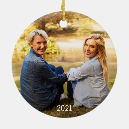 エレガント2人の母親が娘のクリスマス セラミックオーナメント (裏面)