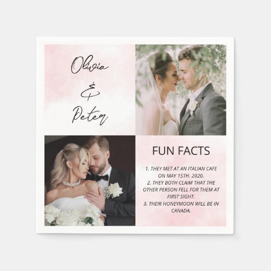 エレガント2写真シンプルカップルおもしろい事実結婚 スタンダードカクテルナプキン (正面)