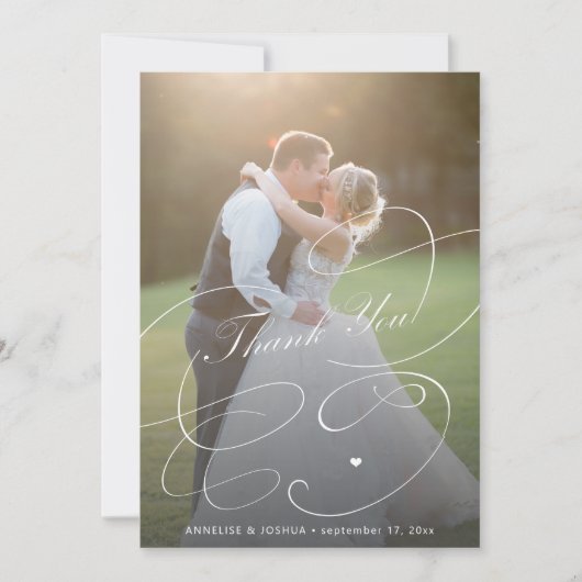 エレガント2枚の写真の書道の結婚台本 サンキューカード (正面)