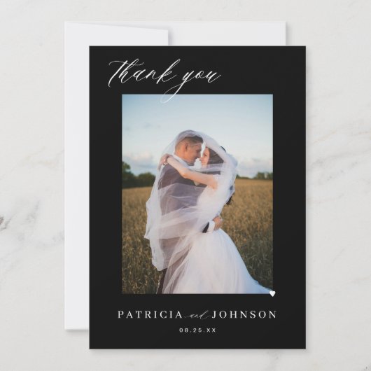 エレガント2枚エレガントのフォトスクリプ結婚ト黒 サンキューカード (正面)