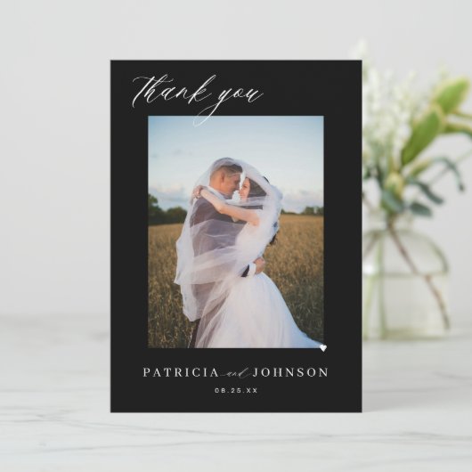 エレガント2枚エレガントのフォトスクリプ結婚ト黒 サンキューカード (スタンド正面)