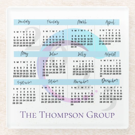 エレガント2024年カスタムのカレンダー会社ロゴ ガラスコースター (正面)