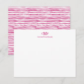 エレガント3モダンモノグラムマゼンタピンクストライプ ノートカード (正面/裏面)