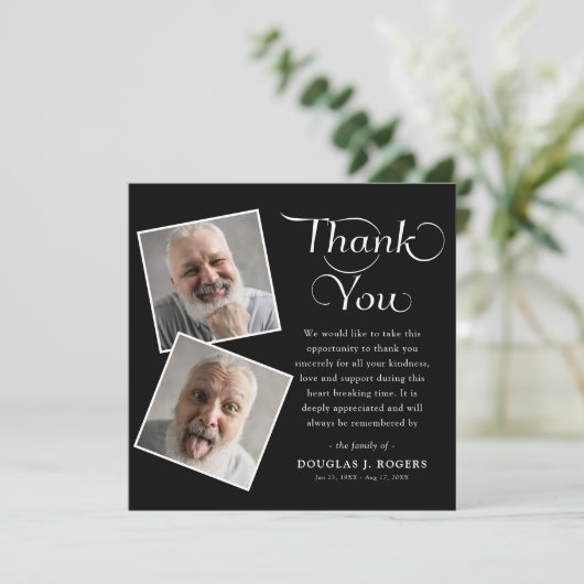 エレガント3モダン枚の写真追悼式 サンキューカード (スタンド正面)