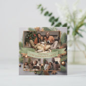 エレガント3モダン枚フォトファミリークリスマスエバーグリーン シーズンカード (スタンド正面)