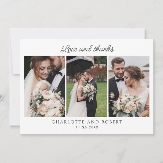 エレガント3写結婚真サンキューカード ノートカード (正面)