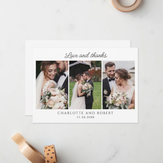 エレガント3写結婚真サンキューカード ノートカード (正面/裏面インサイチュ)