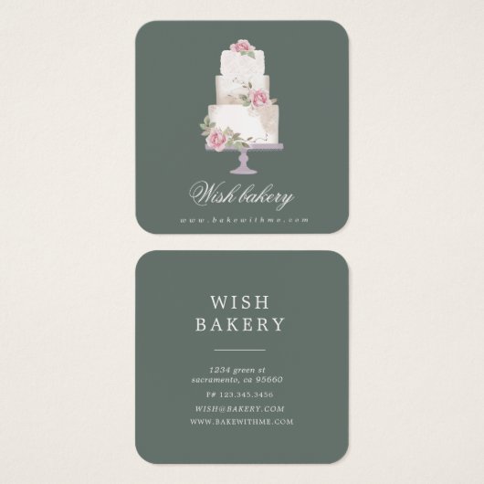 エレガント3層ケーキベーカリーのプロファイルカード (正面&裏面)