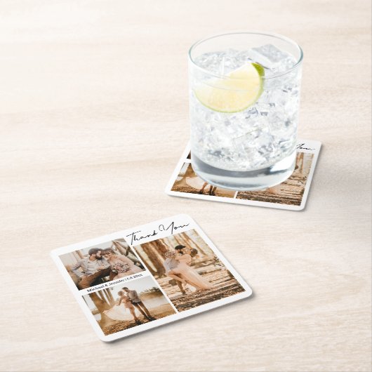 エレガント3感謝してい枚の結婚式の引き出物 スクエアペーパーコースター (インサイチュ)