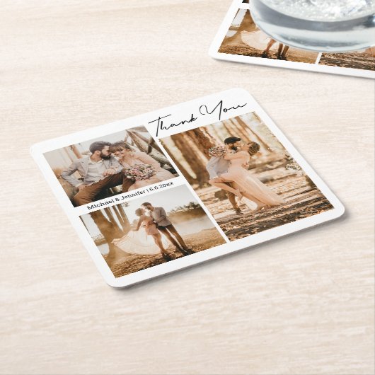 エレガント3感謝してい枚の結婚式の引き出物 スクエアペーパーコースター (アングル)