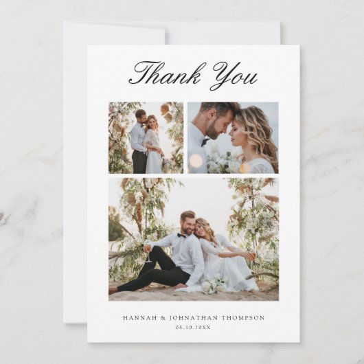 エレガント3枚の写真の結婚サンキューカード サンキューカード (正面)