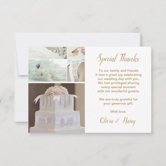 エレガント3枚の写真の結婚サンキューカード サンキューカード (裏面)