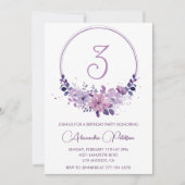 エレガント3歳の誕生日招待状フローラ紫 招待状 (正面)