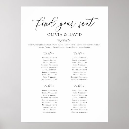 エレガント4つのテーブルが座席表を検索 ポスター (正面)