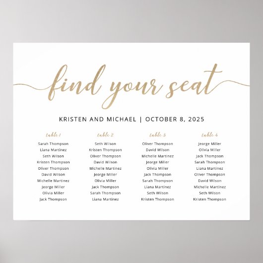 エレガント4つのテーブルが座席表を検索 ポスター (正面)