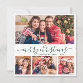 エレガント4フォトコラージュ緑のスクリプトクリスマス シーズンカード (正面)