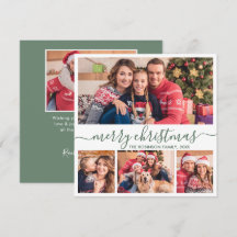エレガント4フォトコラージュ緑のスクリプトクリスマス