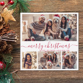 エレガント4フォトコラージュ赤いスクリプト雪のクリスマス シーズンカード