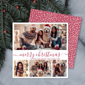 エレガント4フォトコラージュ赤いスクリプト雪のクリスマス シーズンカード