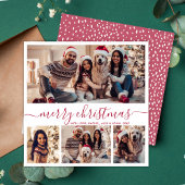エレガント4フォトコラージュ赤いスクリプト雪のクリスマス シーズンカード