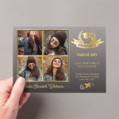 エレガント4フォトブラックフェード | 金ゴールド卒業 アクリル招待状 (インサイチュ (ポータブル))