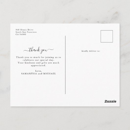 エレガント4ミニマル写真結婚ありがとう ポストカード (裏面)