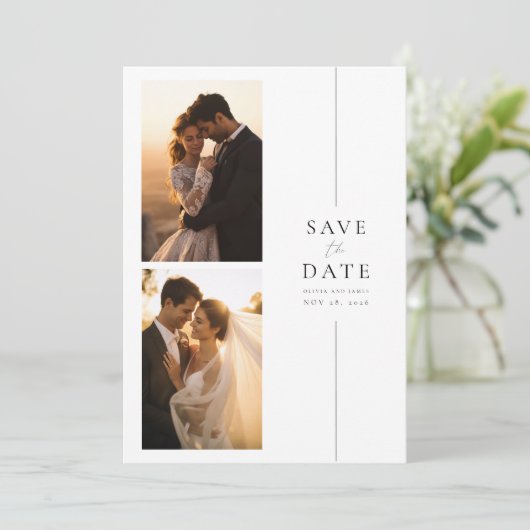 エレガント4モダン写真結婚式の日付を保存 招待状 (スタンド正面)