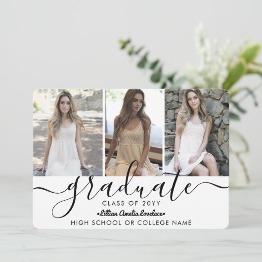 エレガント4モダン枚フォトコラージスクリプトの卒業 案内状 (スタンド正面)
