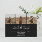 エレガント4枚のモダン写真は結婚白黒 招待状 (スタンド正面)