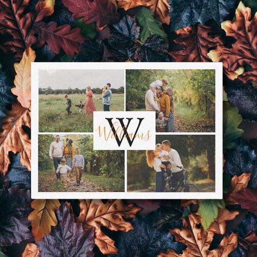 エレガント4枚の写真コラージュ・モノグラム感謝祭 ノートカード