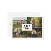 エレガント4枚の写真コラージュ・モノグラム感謝祭 ノートカード (正面/裏面インサイチュ)