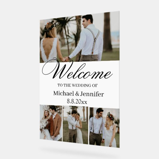 エレガント4枚の写真スタイリッシュを結婚スクリプト アクリルサイン (傾斜)