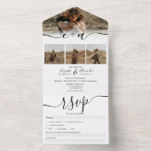 エレガント4枚の写真白黒モダンスクリプ結婚ト オールインワン招待状 (内側)