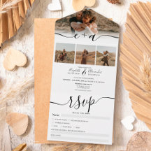 エレガント4枚の写真白黒モダンスクリプ結婚ト