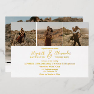 エレガント4枚モダンの写真の結婚白黒 箔招待状