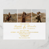 エレガント4枚モダンの写真の結婚白黒 箔招待状 (正面)