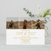 エレガント4枚モダンの写真の結婚白黒 箔招待状 (立ち正面)