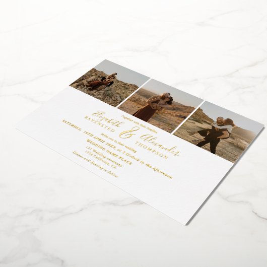 エレガント4枚モダンの写真の結婚白黒 箔招待状 (回転した状態)