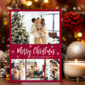 エレガント4赤と白フォトコラージクリスマスホー シーズンカード