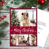エレガント4赤と白フォトコラージクリスマスホー シーズンカード