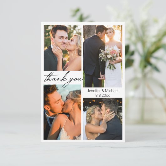 エレガント5シンプル枚の写真結婚のコラージュ サンキューカード (スタンド正面)