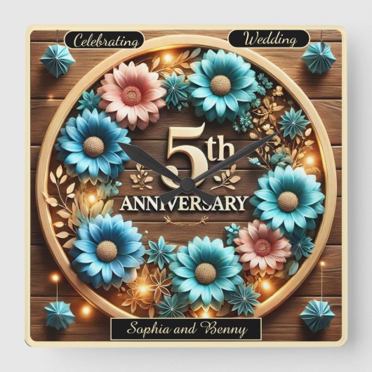 エレガント5周年祝 スクエア壁時計 (正面)