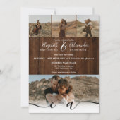 エレガント5枚モダンの写真結婚は素朴な木 招待状 (正面)