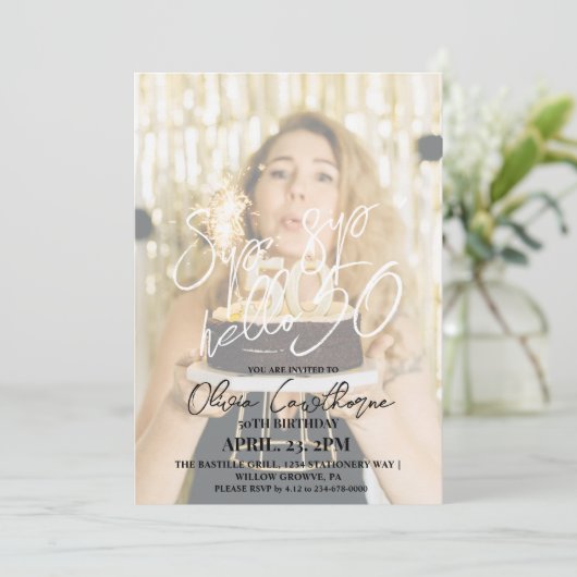 エレガント50シンプルthフォト誕生日 招待状 (スタンド正面)
