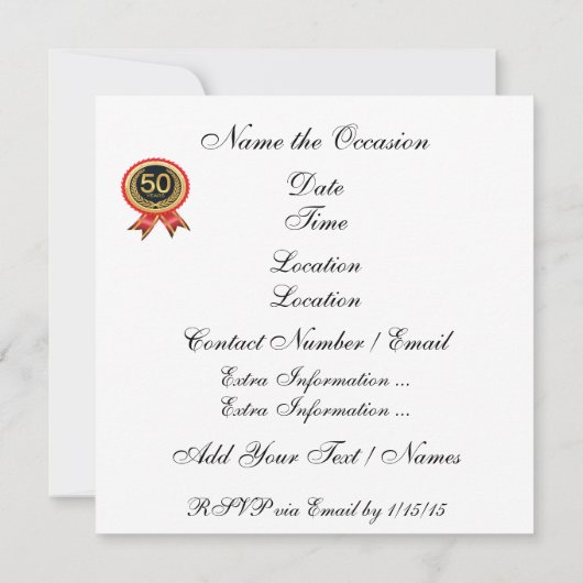 エレガント50周年記念または誕生日招待状 招待状 (裏面)